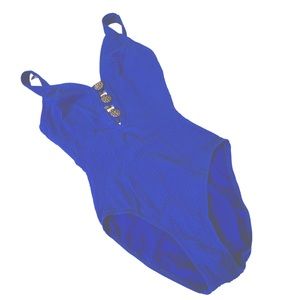 One Piece Royal Blue Swimsuit by Mainstream with Gold Buttons